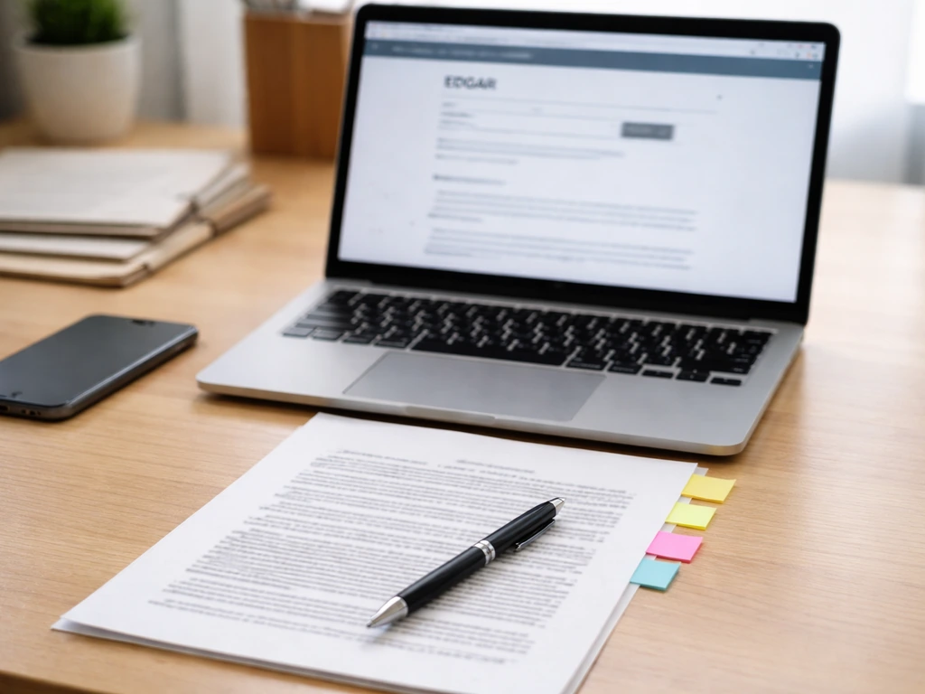 Laptop and printed proxy document on a desk, symbolizing how to verify an estimate via SEC filings.