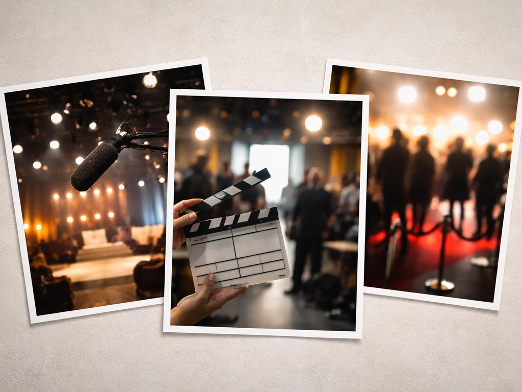 Minimal collage of anonymous TV and film set scenes to visually disambiguate the Meredith Thomas reference.