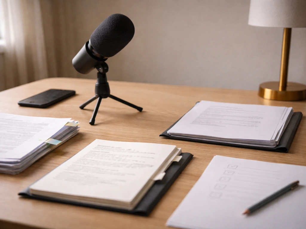 Minimal desk scene with two open notebooks suggesting conflicting net-worth estimates, no visible text.