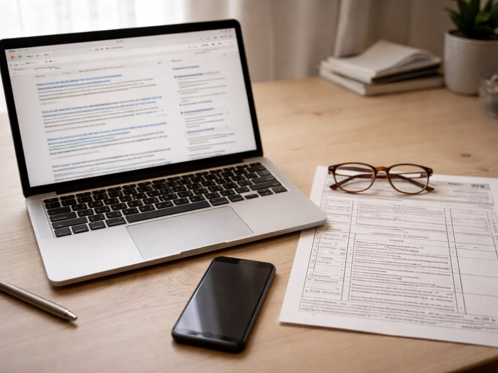 Desk with laptop showing nonprofit research layout and a Form 990 document page in natural light.