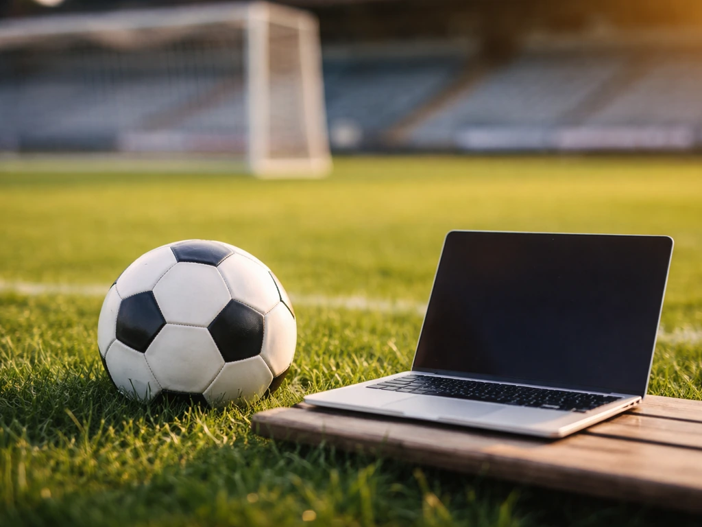 An anonymous soccer training scene with a ball near a laptop, symbolizing a pro athlete career and earnings