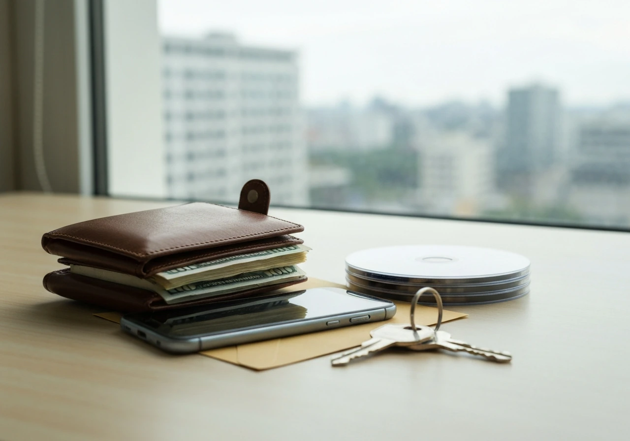 Money and media lifestyle desk scene symbolizing entertainer net worth modeling with assets and liabilities