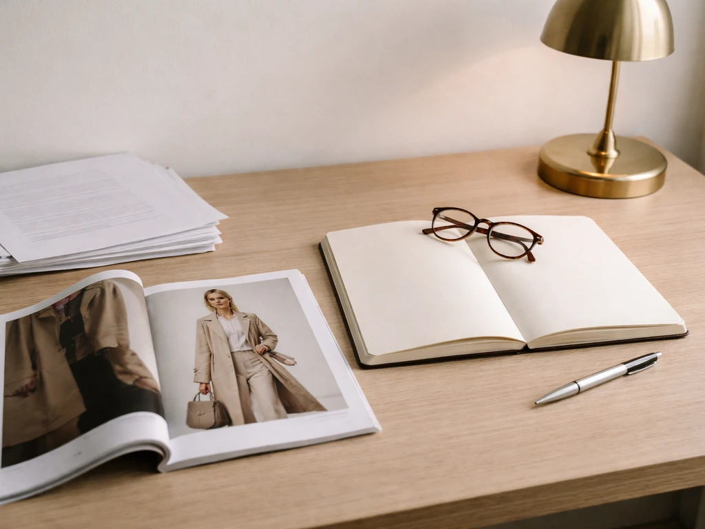 Minimal photo showing a fashion magazine and a blank notebook on a desk, symbolizing credible vs speculation.