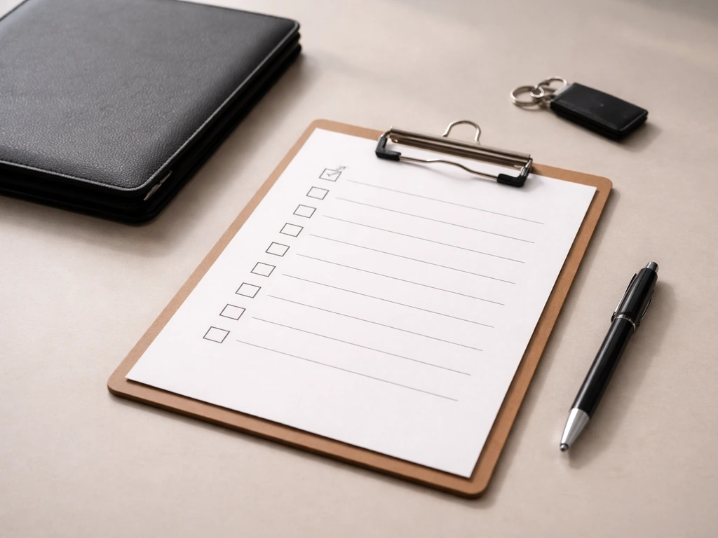 Minimal desk shot of an unfilled checklist on a clipboard, symbolizing no found probate or investment disclosures.