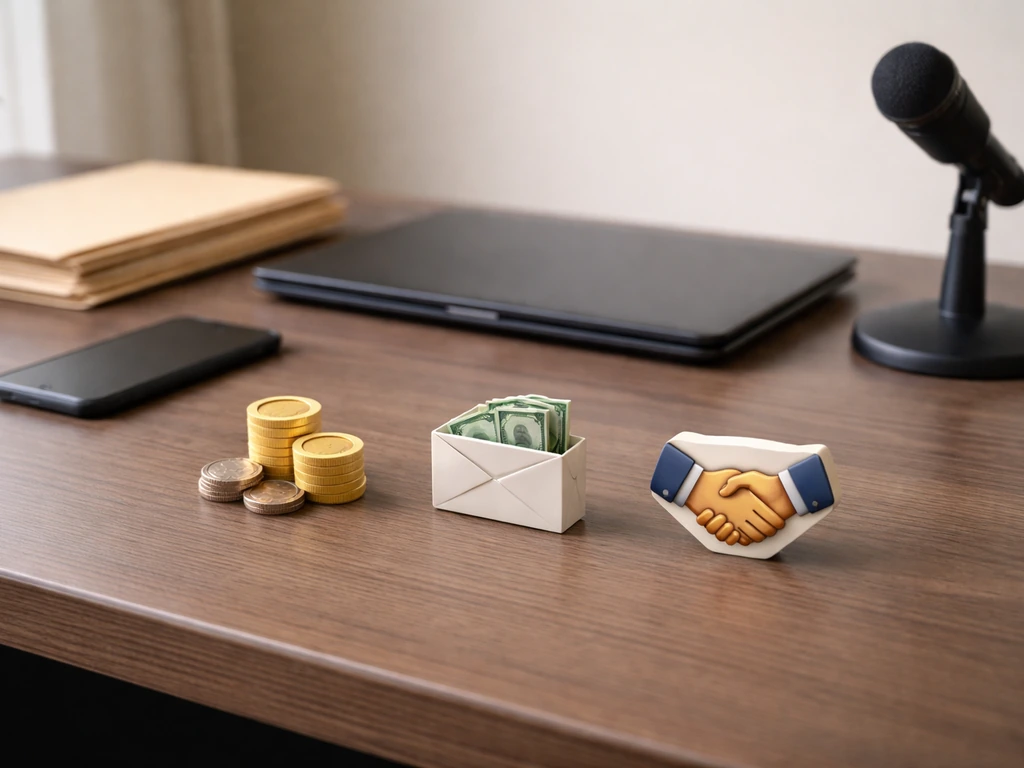 Minimal desk with coins, folders, and small icon tokens symbolizing salary and supplemental income categories.