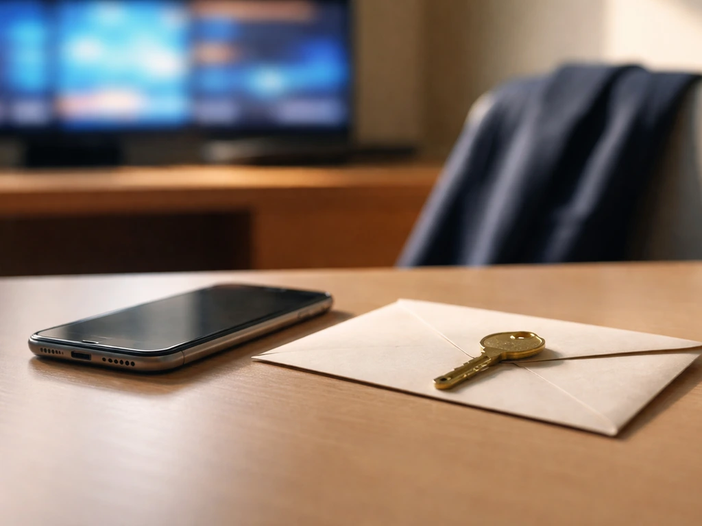 Minimal desk scene with money-adjacent items and blurred media studio background to avoid net-worth misattribution.