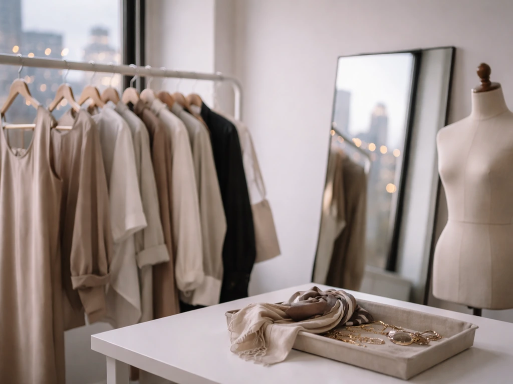 Fashion stylist workspace in a New York studio with clothing racks and accessories, symbolizing celebrity styling